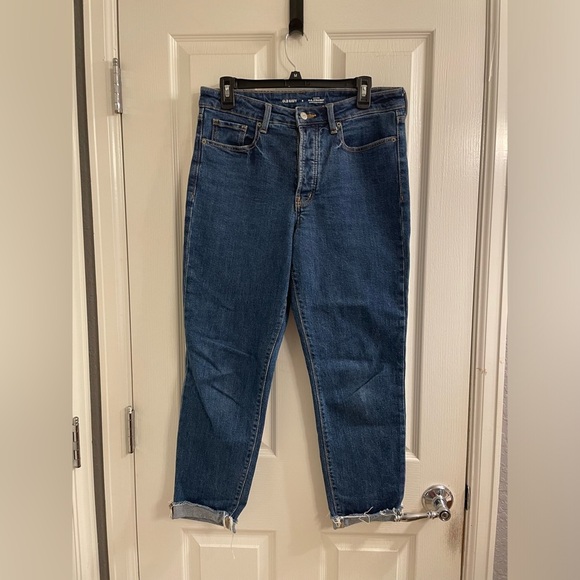 Old Navy O.G.Straight High-Rise Jeans Button Up Fly Cuffed bottom Size 8 EUC - Picture 1 of 7